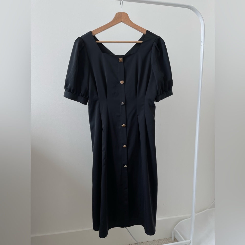 Puff Sleeve Midi Dress | Black | M